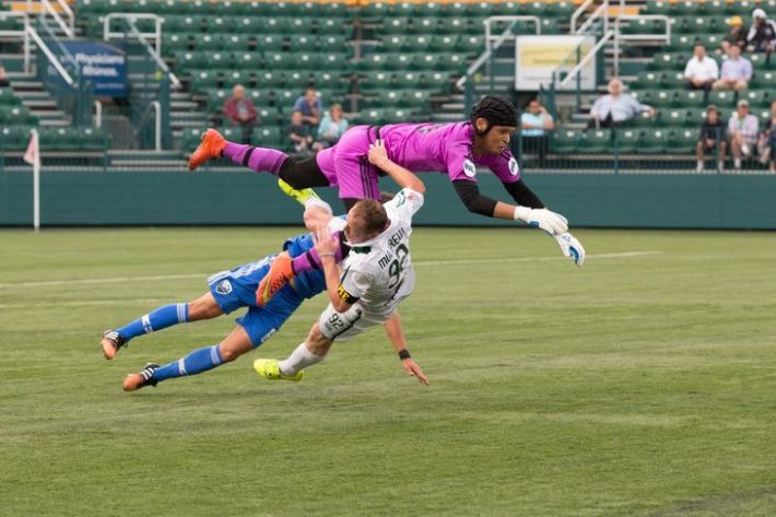 Despite a great performance goalkeeper David Paulmin, FC Montreal suffered a 2-0 loss to the Charlotte Independence. Photo Credit: James Kenneth Studios